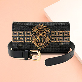 Bling Lion Accented Greek Patterned Sling Bag / Fanny Pack / Belt Bag