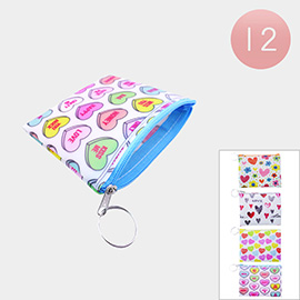 12PCS - Heart Patterned Coin Purses / Keychains