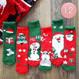12Pairs - Santa Claus Snowman Rudolph Soft Socks