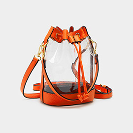 Solid Faux Leather Transparent Bucket Bag