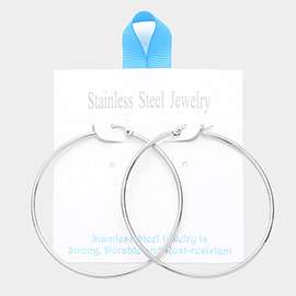 Stainless Steel 2.3 Inch Metal Hoop Pin Catch Earrings