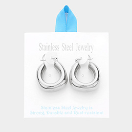 Stainless Steel 1.2 Inch Geo Metal Hoop Pin Catch Earrings