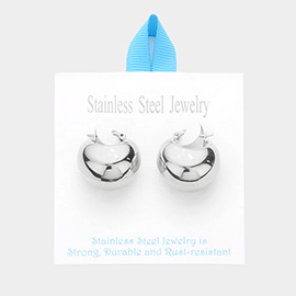 Stainless Steel 1.2 Inch Geo Metal Hoop Pin Catch Earrings