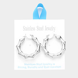 Stainless Steel 1.5 Inch Metal Bamboo Hoop Pin Catch Earrings