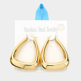 18K Gold Dipped Stainless Steel 2.1 Inch Metal Trapezoid Hoop Pin Catch Earrings