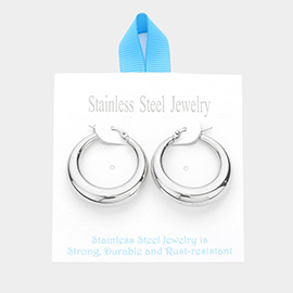 Stainless Steel 1.25 Inch Metal Hoop Pin Catch Earrings