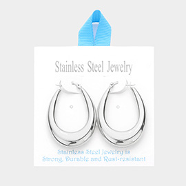 Stainless Steel 1.75 Inch Textured Metal Oval Hoop Pin Catch Earrings