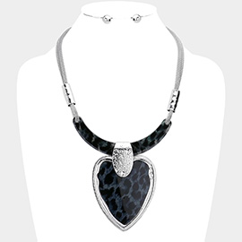 Leopard Patterned Heart Necklace