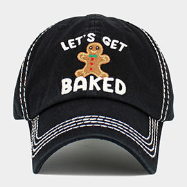 Let's Get Baked Message Gingerbread Man Pointed Vintage Baseball Cap