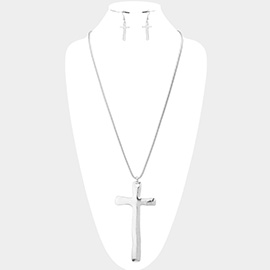 Metal Cross Pendant Long Necklace
