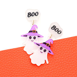 Boo Message Glittered Witch Hat Ghost Link Dangle Earrings