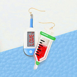 Love Message Glittered Resin Thermometer Syringe Dangle Earrings