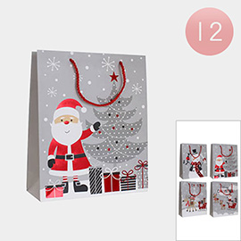 12PCS - Santa Claus Christmas Tree Snowman Rudolph Printed Gift Bags