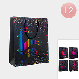 12PCS - Rainbow Christmas Tree Ornament Rudolph Snowflake Printed Gift Bags