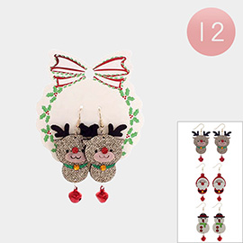 12Pairs - Rudolph Santa Claus Snowman Dangle Earrings