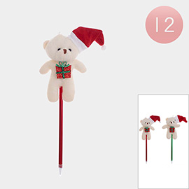 12PCS - Santa Hat Christmas Gift Bear Ball Pens
