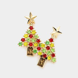 Stone Embellished Christmas Tree Earrings