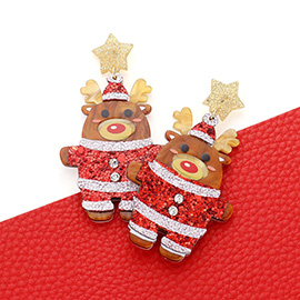 Glittered Resin Star Santa Claus Rudolph Dangle Earrings