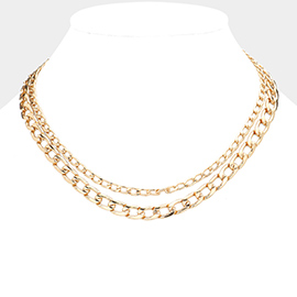 Gold Dipped Metal Chain Double Layered Necklace
