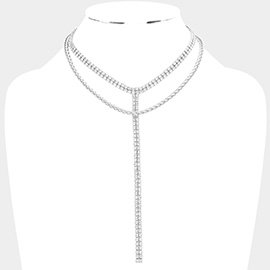 White Gold Dipped Rhinestone Y Necklace