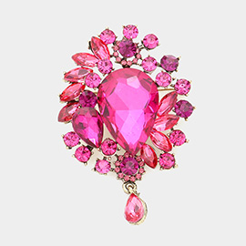 Teardrop Accented Multi Stone Cluster Pin Brooch