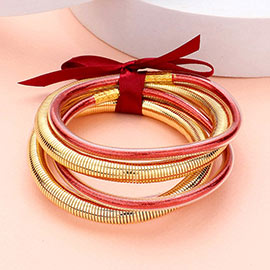 5PCS - Glitter Jelly Tube Metal Elastic Layered Bracelets