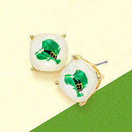 St. Patrick's Day Hat Cushion Square Stud Earrings