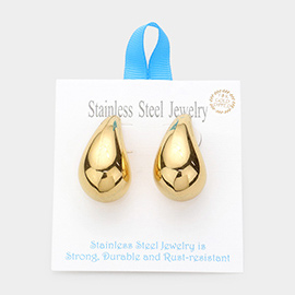 18K Gold Dipped Stainless Steel Curved Teardrop Earrings