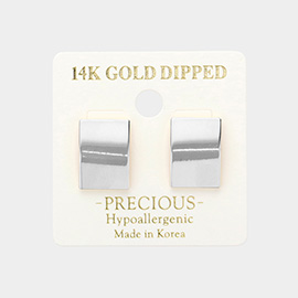 14K White Gold Dipped Rectangular Metal Plate Earrings