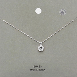 Brass Metal Stone Flower Pendant Necklace
