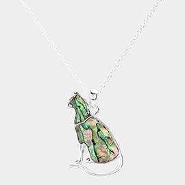 Abalone Cat Pendant Necklace