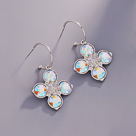 Crystal Stone Flower Cluster Dangle Earrings