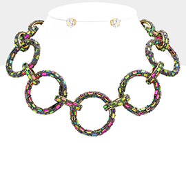 Baguette Stone Embellished Bling O Ring Link Necklace