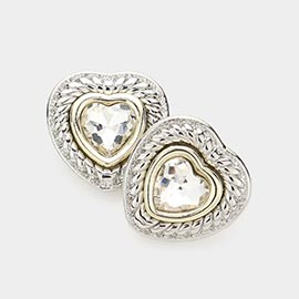 Heart Stone Pointed Stud Earrings