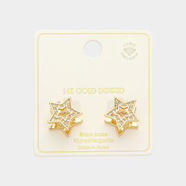 14K Gold Dipped CZ Stone Paved Star Huggie Earrings