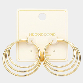 14K Gold Dipped Triple Hoop Pin Catch Earrings