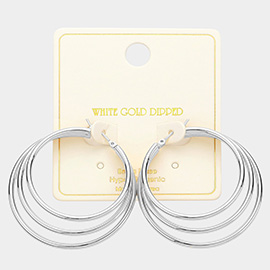 White Gold Dipped Triple Hoop Pin Catch Earrings