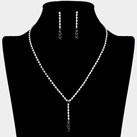 Round Stone Accented Rhinestone Paved Y Necklace