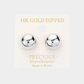 14K White Gold Dipped Hypoallergenic Metal Ball Stud Earrings