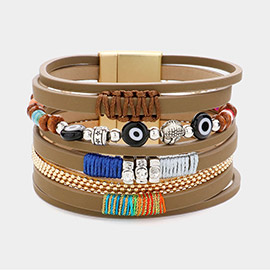 Evil Eye Pointed Faux Leather Magnetic Bracelet
