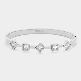 Diamond Square Stone Cluster Pointed Stainless Steel Bangle Bracelet