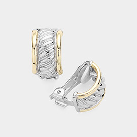 14K Gold Plated Two Tone Textured Metal Clip On Earrings
