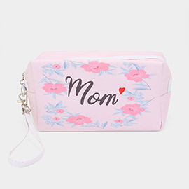 Mom Message Flower Printed Pouch Bag with Wristlet