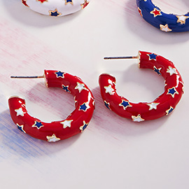 Enamel American USA Flag Pattern Hoop Earrings