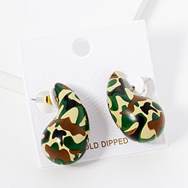 Gold Dipped Camouflage Wood Teardrop Earrings