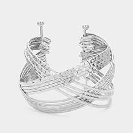 Textured Metal Wire Abstract Crisscross Cuff Bracelet