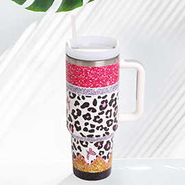 Leopard Butterfly 40oz Double Wall Stainless Steel Tumbler With Handle
