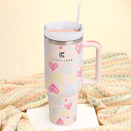 Three Color Hearts 40oz Double Wall Stainless Steel Tumbler With Handle