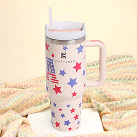 USA American Flag Inspired 40oz Double Wall Stainless Steel Tumbler With Handle