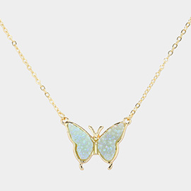Butterfly Druzy Pendant Necklace
